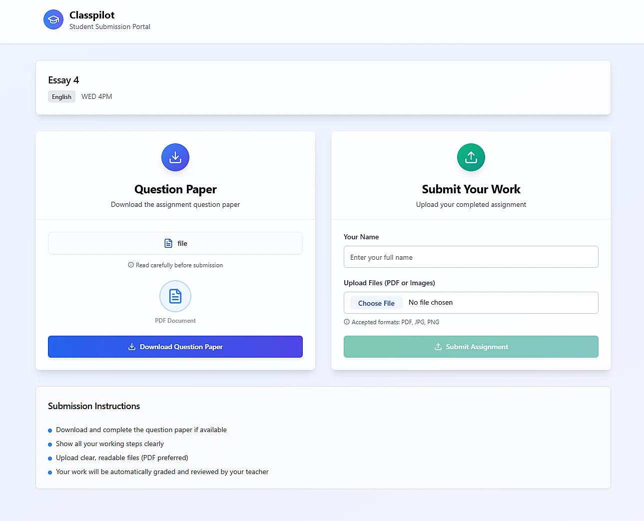 Classpilot student submission portal